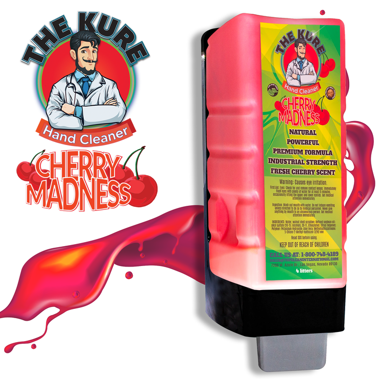 The Kure Cherry Madness Natural Premium Industrial Hand Cleaner Starter Kit 3 Gallons 1 Free Dispenser