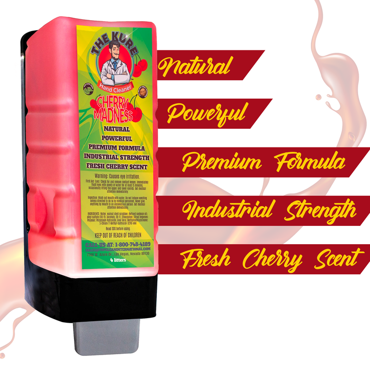 The Kure Cherry Madness Natural Premium Industrial Hand Cleaner Starter Kit 3 Gallons 1 Free Dispenser