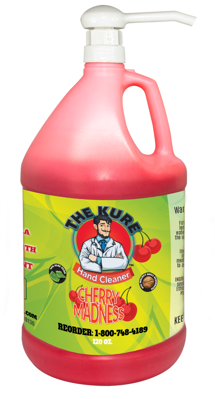 The Kure Cherry Madness Natural Premium Industrial Hand Cleaner 1 gallon with pump